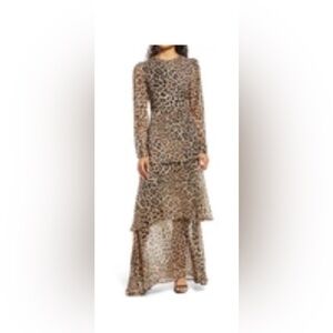 FINOLA TIERED LONG SLEEVE DRESS IN LEOPARD - FOURTEENTH PLACE size S/P